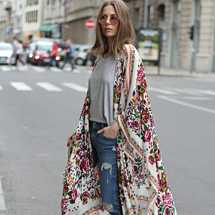 Sunscreen Cardigan Plus Size Ladies Blouse Chiffon Floral Printing Women Cover up
