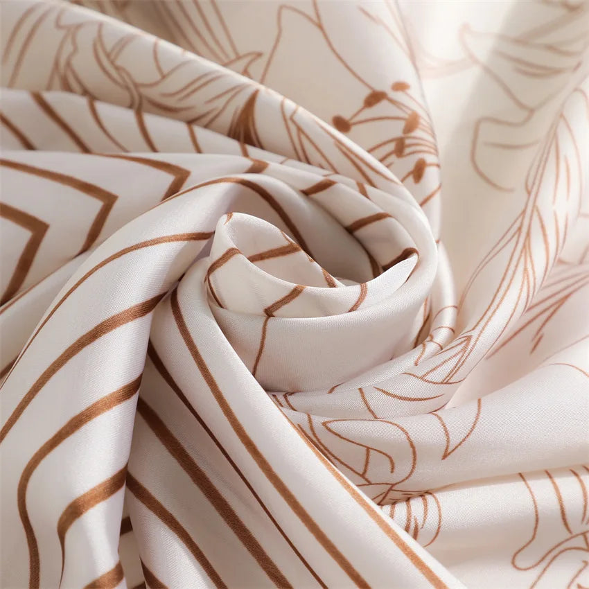 70*70cm Stripe Floral Print Silk Square Scarf for Women Neck Ties Soft Satin Hairband Hands Foulard Hijab Neckerchief Headbands