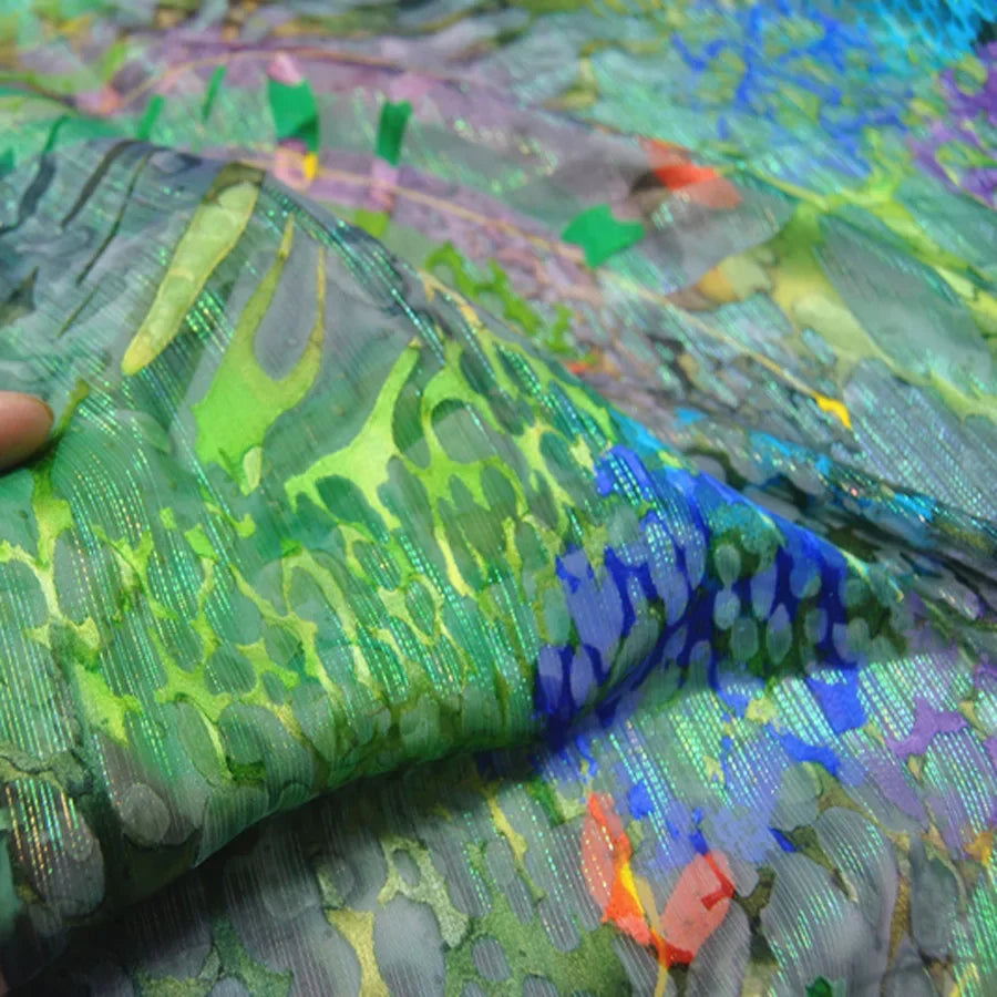 Floral Mulberry Silk Fabric Soft Silk Silver Metallic Jacquard DIY Cloth Dress Scarf Material
