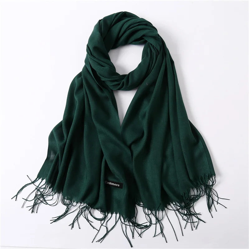 Fashion Solid Color 2024 Women Scarf Winter Hijabs Tassels Long Lady Shawls Cashmere Like Pashmina Bandana Scarves Wraps Echarpe
