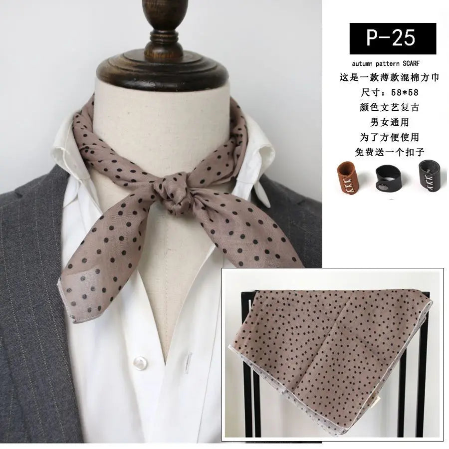 Japanese-Style American Casual Artistic Style Versatile Men's Scarf Leather Ring Small Scarf Hip Hop Style Wrist Towel 60