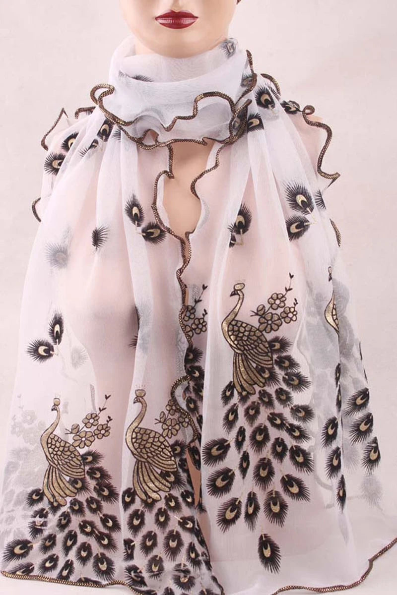 1PCS 190*40CM Women Lady's Silk Scarves Shawl Stole Peacock Scarf Transparent Long Fashion Chiffon Soft Wrap
