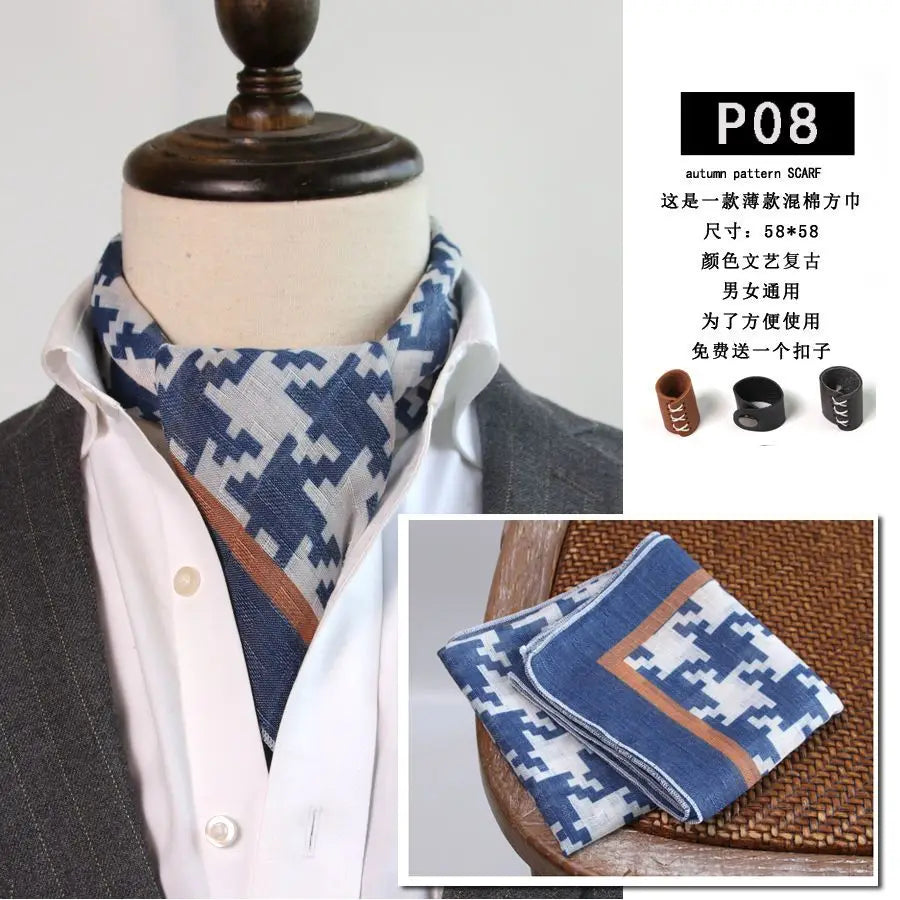Japanese-Style American Casual Artistic Style Versatile Men's Scarf Leather Ring Small Scarf Hip Hop Style Wrist Towel 60