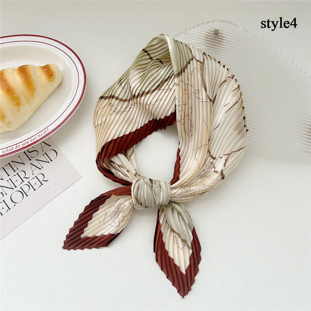 Silk Scarf Women Luxury Ladies Small Head Scarf Wholesale Scarves Headwraps Pleated Chiffon Hijabs Satin Hijabe Femme Bandanas
