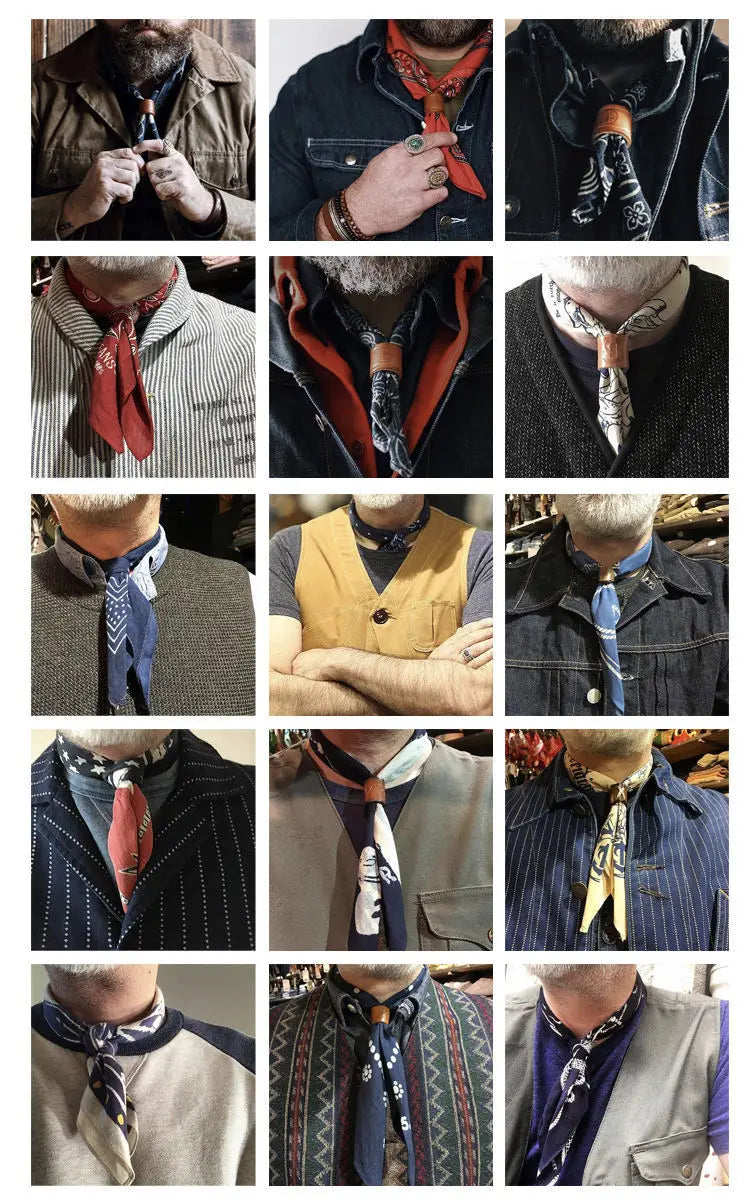Japanese-Style American Casual Artistic Style Versatile Men's Scarf Leather Ring Small Scarf Hip Hop Style Wrist Towel 60