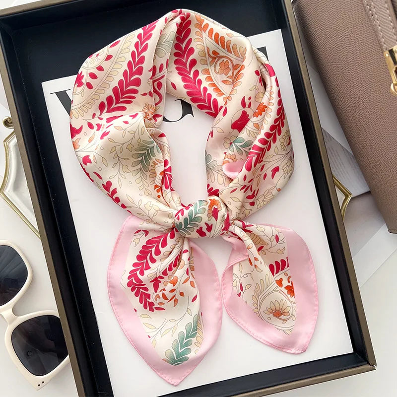 Silk Square Scarf Women Luxury Floral Print Soft Satin Kerchief Hairband Neckerchief Head Hijab Lady Headband Foulard Bag Ribbon