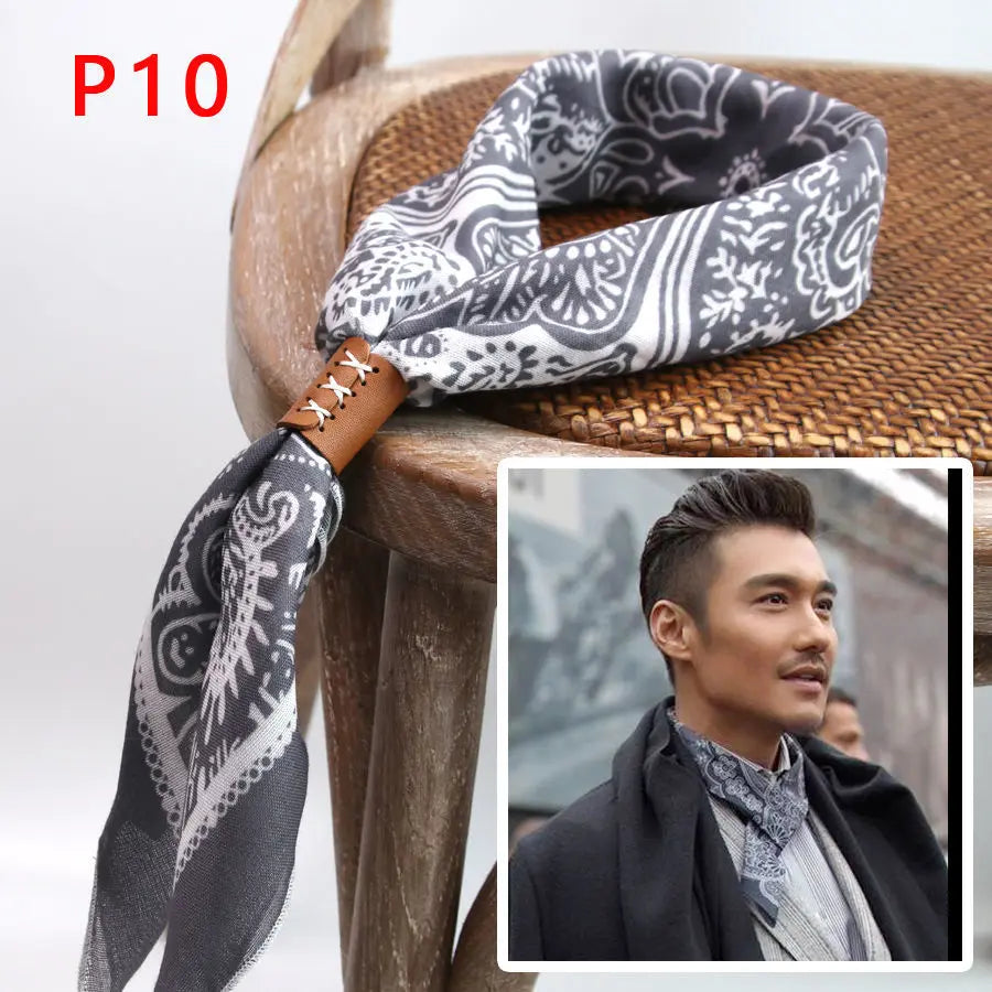 Japanese-Style American Casual Artistic Style Versatile Men's Scarf Leather Ring Small Scarf Hip Hop Style Wrist Towel 60