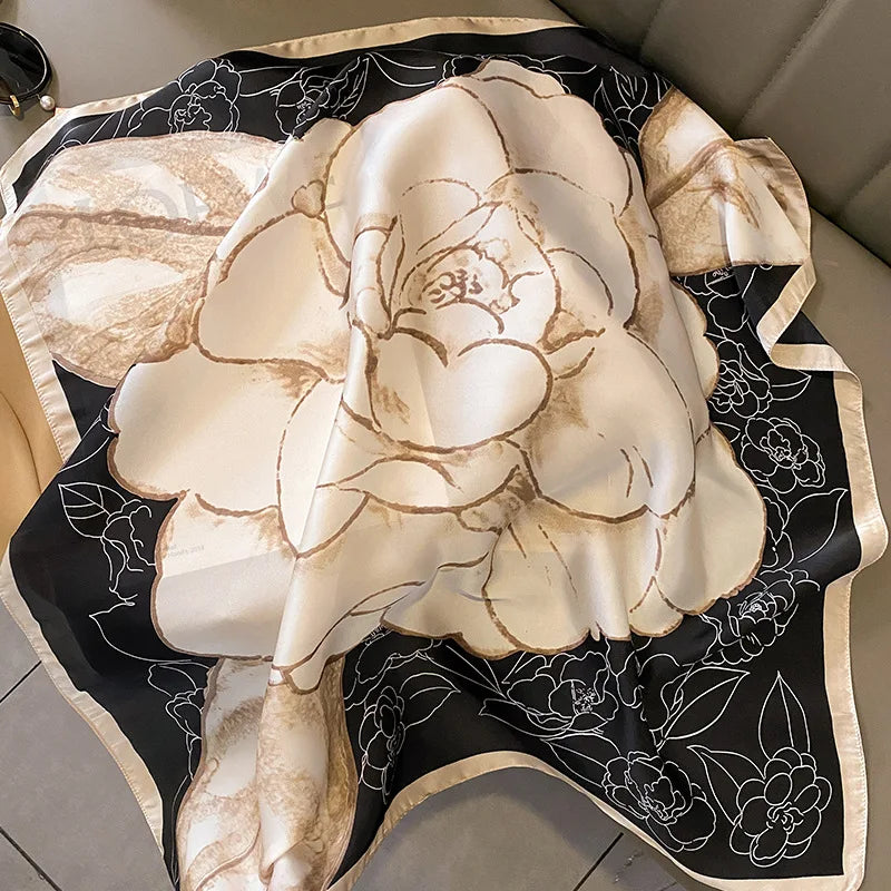 Luxury Design Print Silk Square Scarf Women Soft Satin Horse Hairband Neckerchief Office Hijab Headband Foulard Bag Ribbons Gift