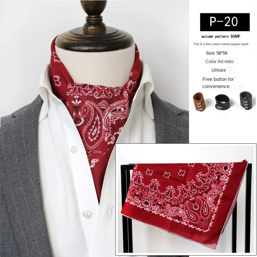 Japanese-Style American Casual Artistic Style Versatile Men's Scarf Leather Ring Small Scarf Hip Hop Style Wrist Towel 60