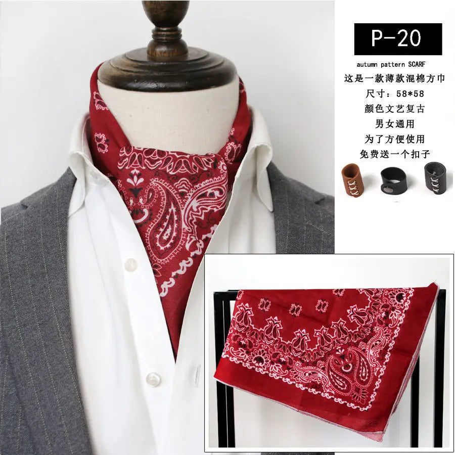 Japanese-Style American Casual Artistic Style Versatile Men's Scarf Leather Ring Small Scarf Hip Hop Style Wrist Towel 60