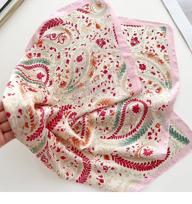 Silk Square Scarf Women Luxury Floral Print Soft Satin Kerchief Hairband Neckerchief Head Hijab Lady Headband Foulard Bag Ribbon