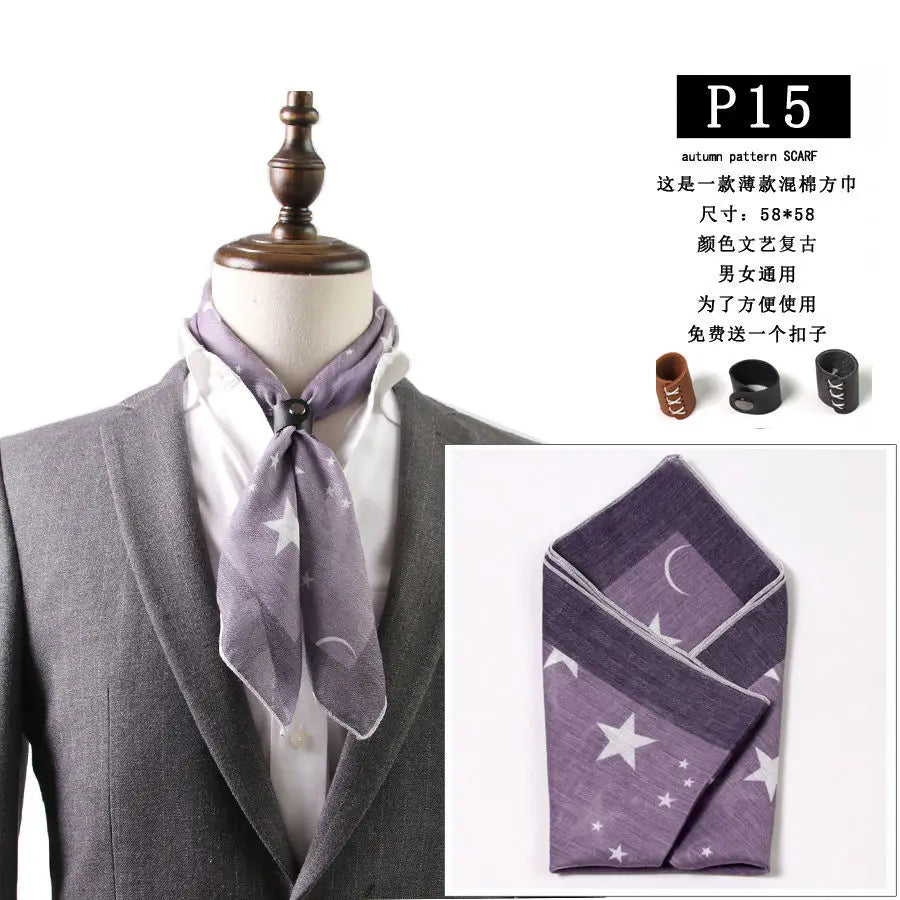Japanese-Style American Casual Artistic Style Versatile Men's Scarf Leather Ring Small Scarf Hip Hop Style Wrist Towel 60