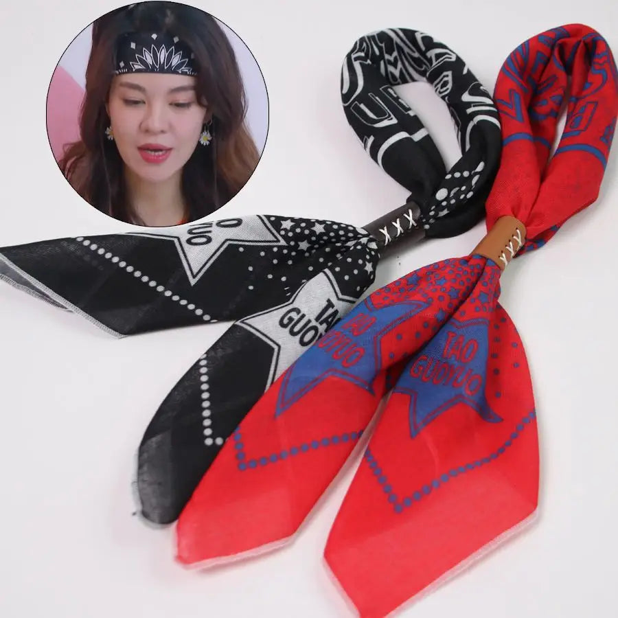 Japanese-Style American Casual Artistic Style Versatile Men's Scarf Leather Ring Small Scarf Hip Hop Style Wrist Towel 60