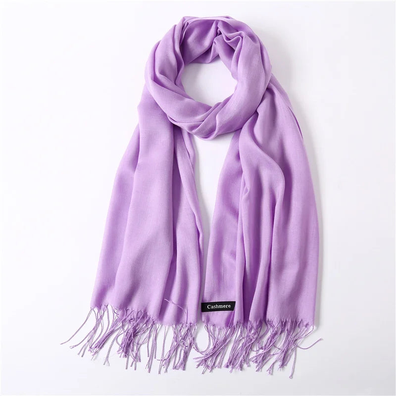 Fashion Solid Color 2024 Women Scarf Winter Hijabs Tassels Long Lady Shawls Cashmere Like Pashmina Bandana Scarves Wraps Echarpe