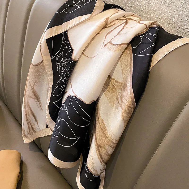 Luxury Design Print Silk Square Scarf Women Soft Satin Horse Hairband Neckerchief Office Hijab Headband Foulard Bag Ribbons Gift