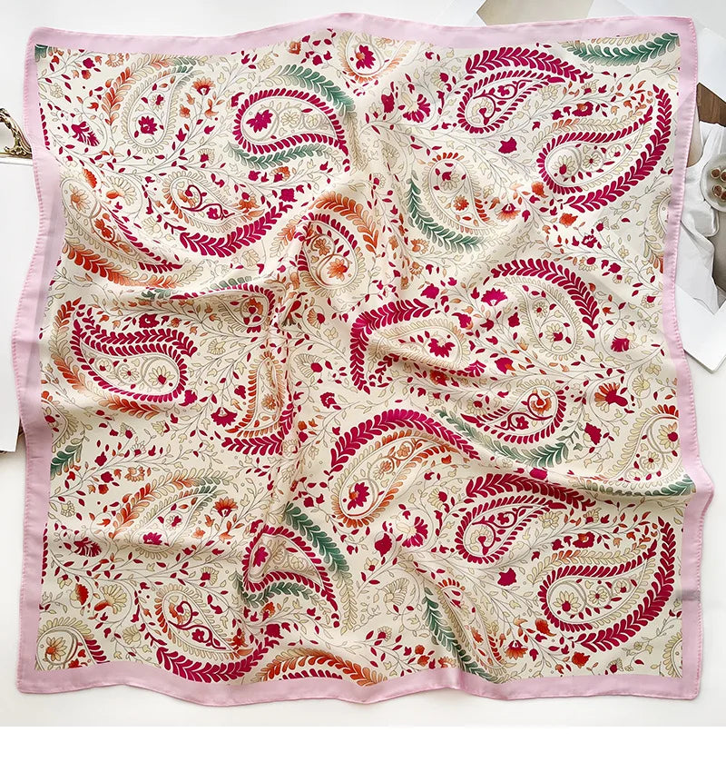 Silk Square Scarf Women Luxury Floral Print Soft Satin Kerchief Hairband Neckerchief Head Hijab Lady Headband Foulard Bag Ribbon