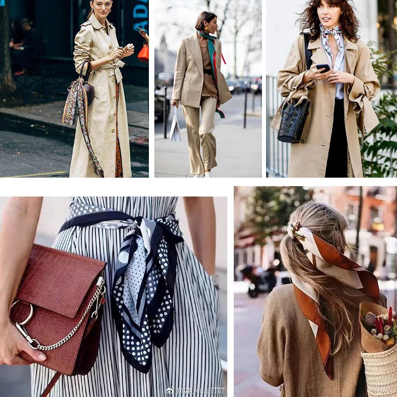 2025 New Fashion 70X70cmPrinted Women's Scarf Pashmina Silk Scarf Square Shawl Decorative Headband Neck Luxury Design Bandana
