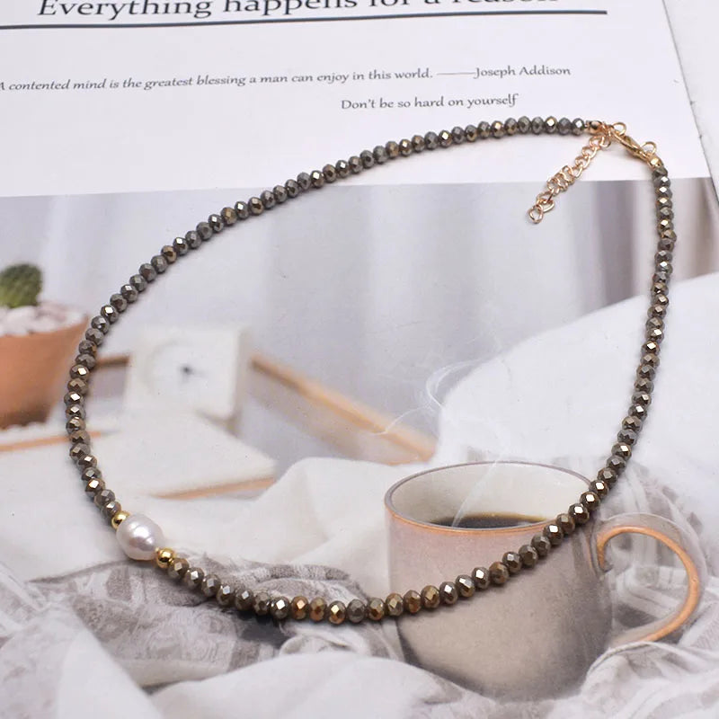 Simple Necklace Natural pearl Statement Short Chain Necklace For Women Seed Crystal glass beads Chain Necklaces Handmade Jewelry