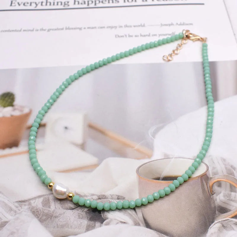 Simple Necklace Natural pearl Statement Short Chain Necklace For Women Seed Crystal glass beads Chain Necklaces Handmade Jewelry