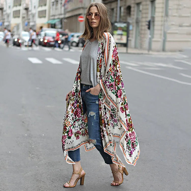 Sunscreen Cardigan Plus Size Ladies Blouse Chiffon Floral Printing Women Cover up