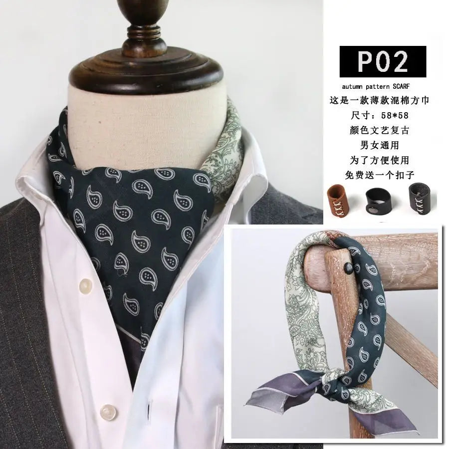 Japanese-Style  American Casual Artistic Style Versatile Men's Scarf Leather Ring Small Scarf Hip Hop Style Wrist Towel 60