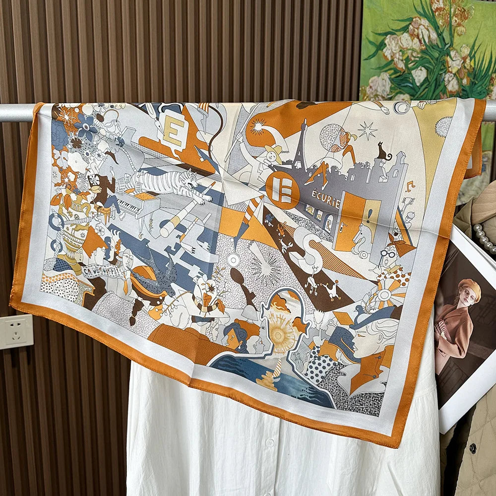 100% Pure Mulberry Silk Square Scarf  Fashionable and Versatile High-end Silk Scarf  12 Momme Single Sided Printing 68x68CM