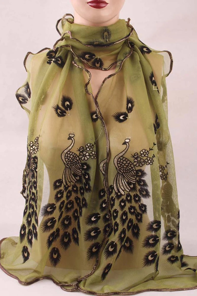 1PCS 190*40CM Women Lady's Silk Scarves Shawl Stole Peacock Scarf Transparent Long Fashion Chiffon Soft Wrap