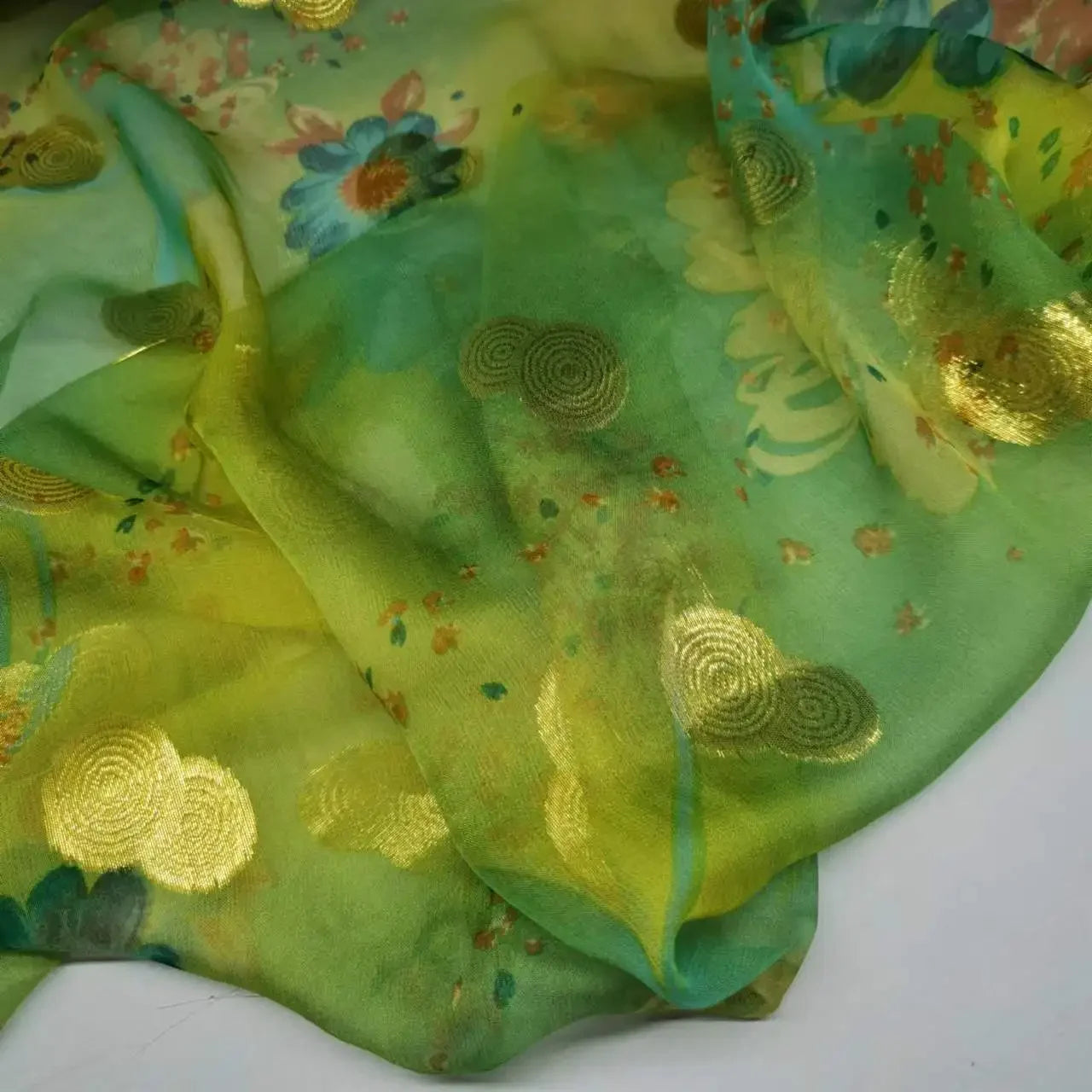 Floral Mulberry Silk Fabric Soft Silk Silver Metallic Jacquard DIY Cloth Dress Scarf Material