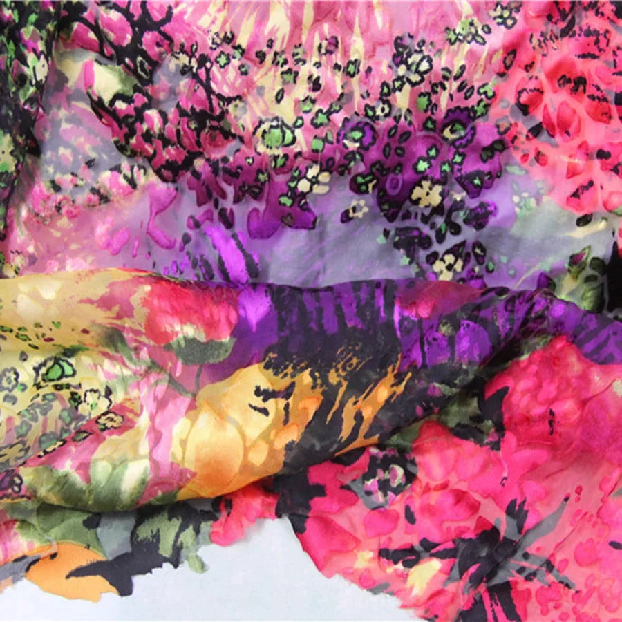 Floral Mulberry Silk Fabric Soft Silk Silver Metallic Jacquard DIY Cloth Dress Scarf Material