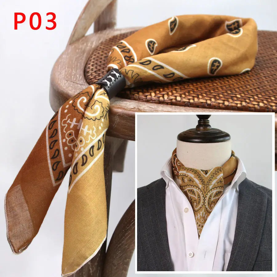 Japanese-Style  American Casual Artistic Style Versatile Men's Scarf Leather Ring Small Scarf Hip Hop Style Wrist Towel 60