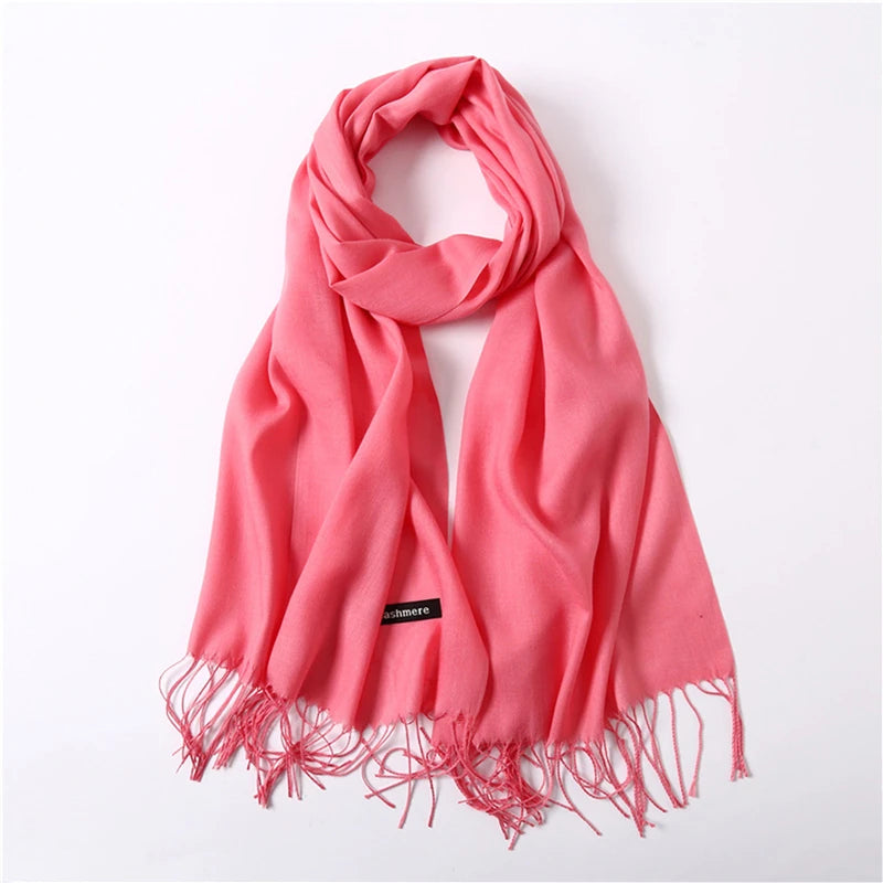 Fashion Solid Color 2024 Women Scarf Winter Hijabs Tassels Long Lady Shawls Cashmere Like Pashmina Bandana Scarves Wraps Echarpe