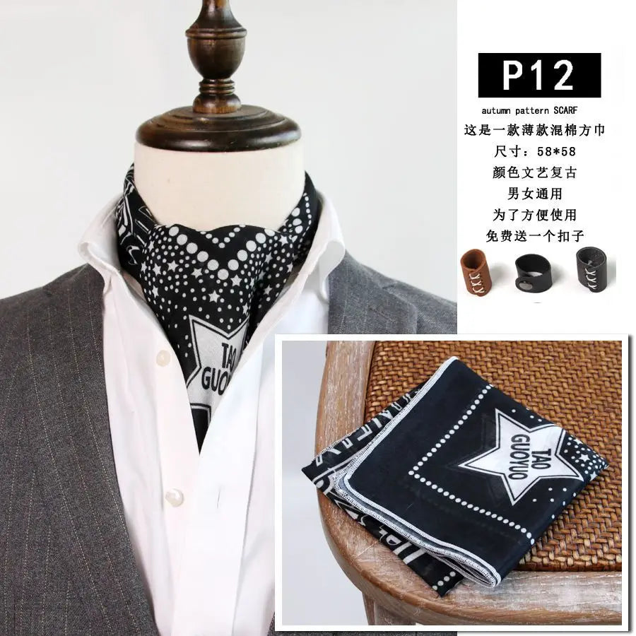 Japanese-Style  American Casual Artistic Style Versatile Men's Scarf Leather Ring Small Scarf Hip Hop Style Wrist Towel 60