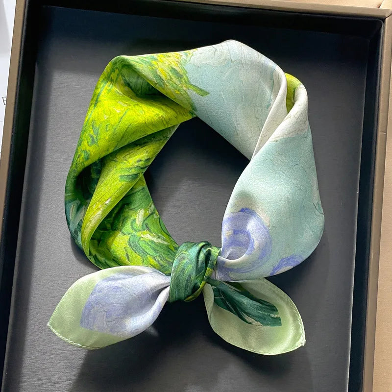 100% silk mulberry  scarf small square women's versatile new foreign style fashion  high-end autumn 53CM