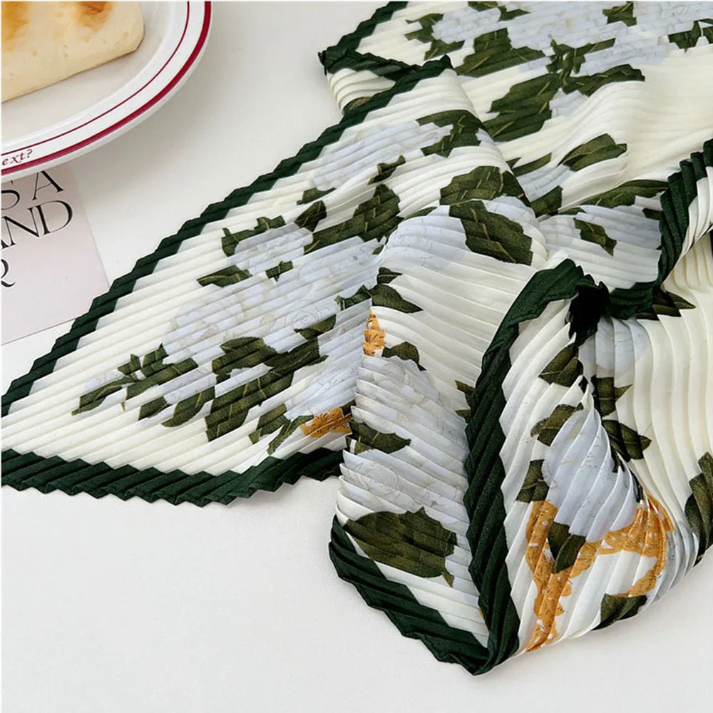 Silk Scarf Women Luxury Ladies Small Head Scarf Wholesale Scarves Headwraps Pleated Chiffon Hijabs Satin Hijabe Femme Bandanas