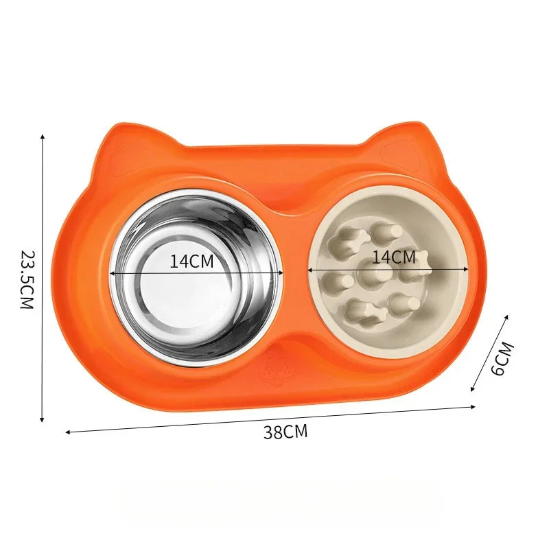 Anti-slip Double Dog Bowl Stainless Steel Water Food Feeder Pet Feeding Drinking Bowls for Dogs Cats with Silicone Mat Durable