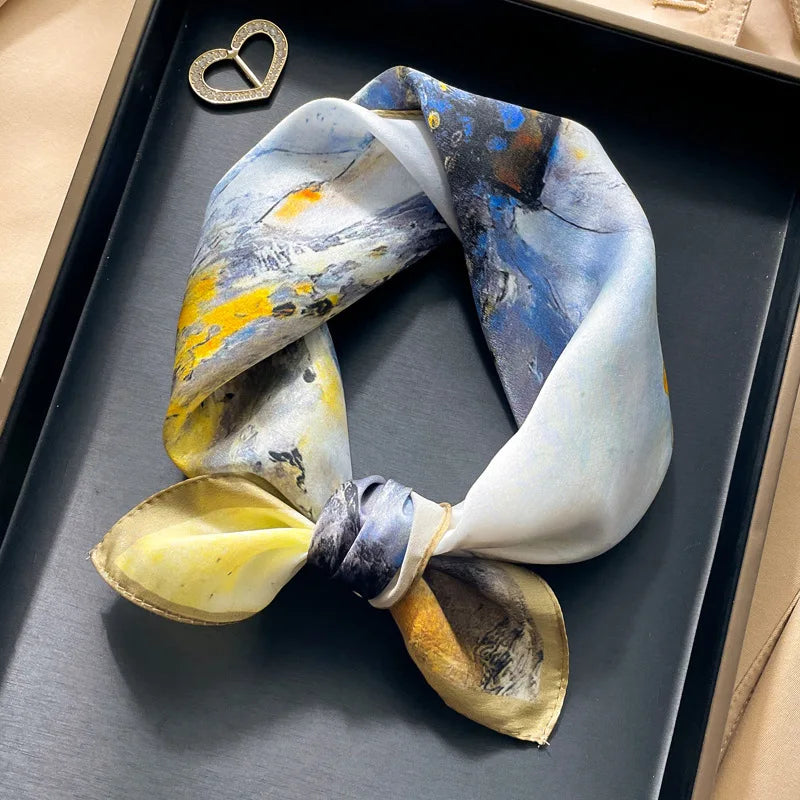 100% silk mulberry  scarf small square women's versatile new foreign style fashion  high-end autumn 53CM