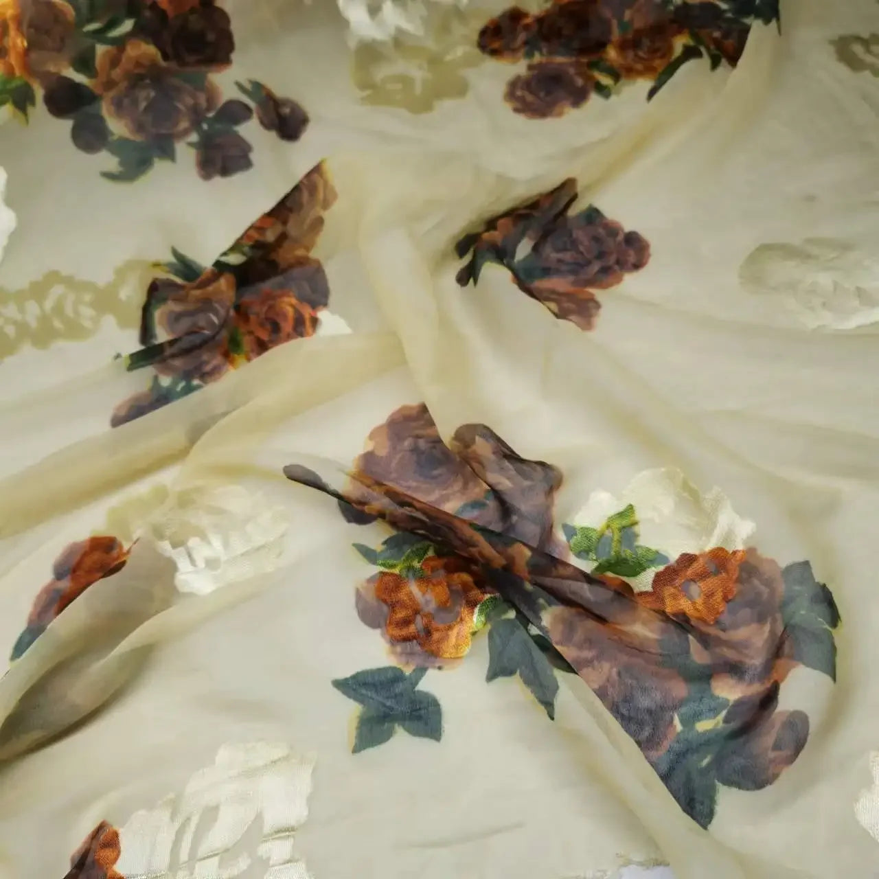 Floral Mulberry Silk Fabric Soft Silk Silver Metallic Jacquard DIY Cloth Dress Scarf Material