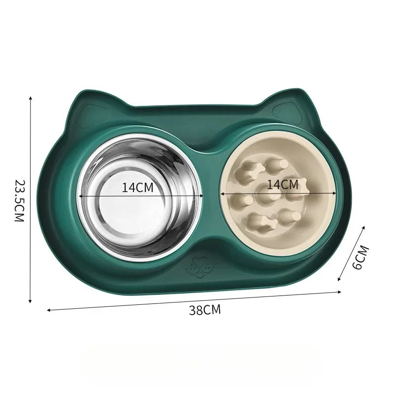 Anti-slip Double Dog Bowl Stainless Steel Water Food Feeder Pet Feeding Drinking Bowls for Dogs Cats with Silicone Mat Durable