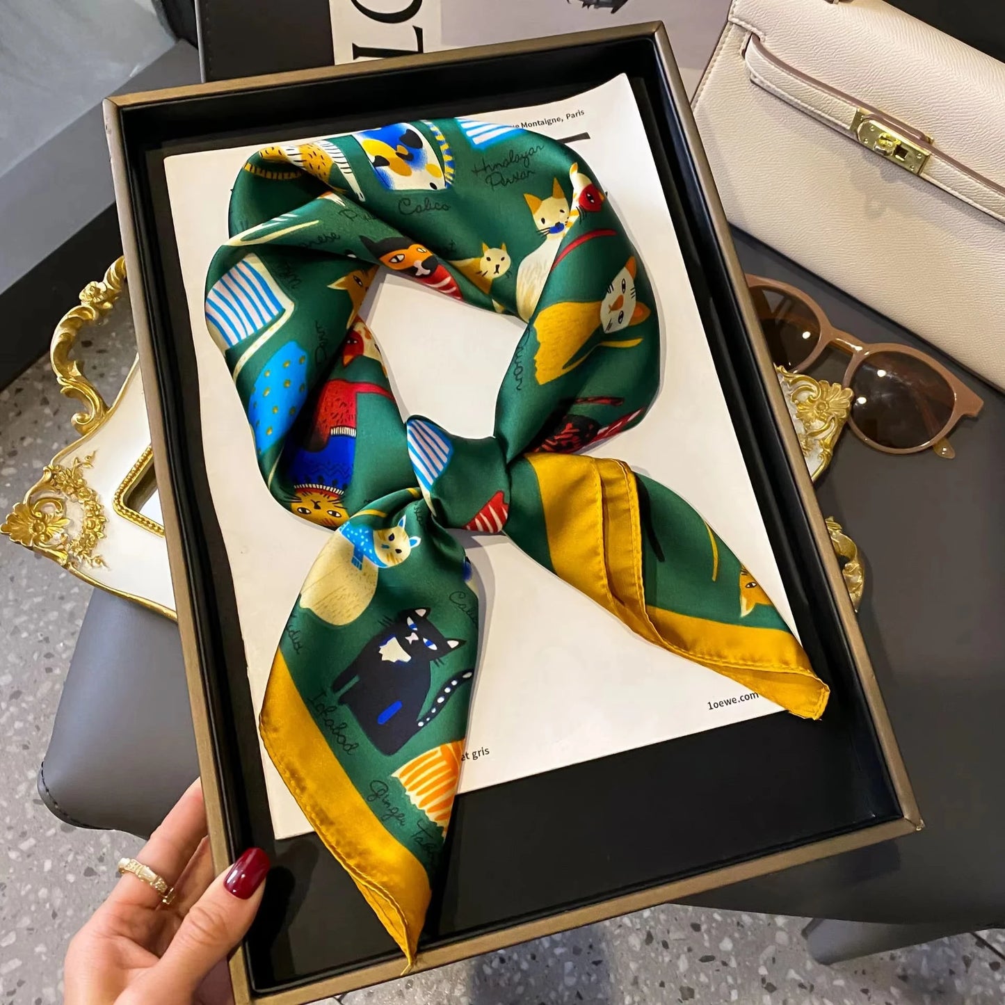 Luxury Chain Print Small Square Scarf Simulated Silk Thin Neck Scarf Fashion Sunscreen Headscarf For Women 70x70cm