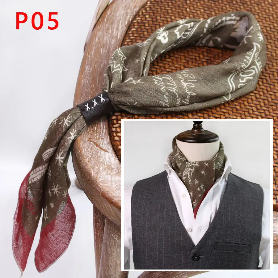 Japanese-Style  American Casual Artistic Style Versatile Men's Scarf Leather Ring Small Scarf Hip Hop Style Wrist Towel 60