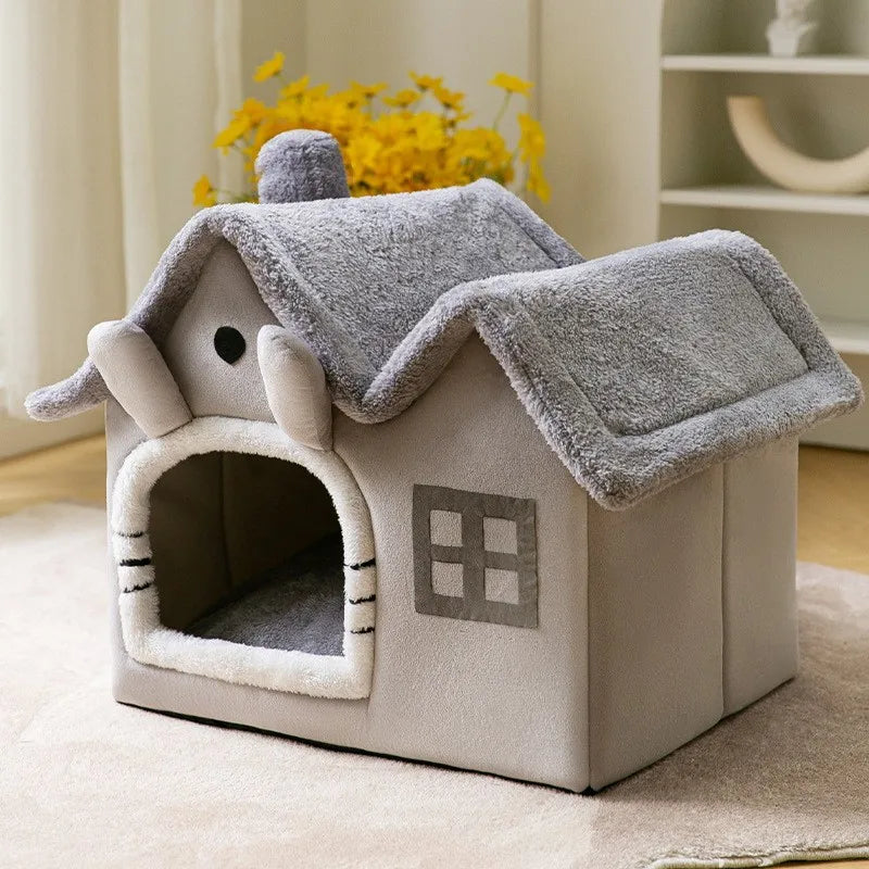 Foldable Cat House Winter Warm Chihuahua Cave Bed Cat Basket for Small Dogs Warm Soft Cat Bed Mat Kennel Puppy House Deep Sleep