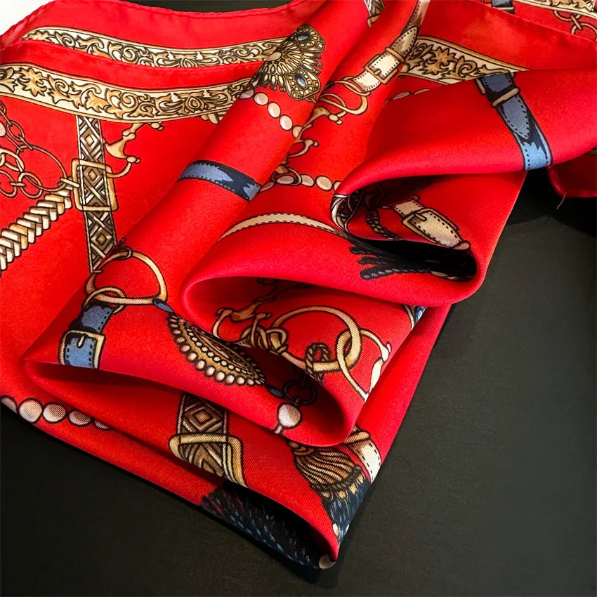 Luxury Chain Print Small Square Scarf Simulated Silk Thin Neck Scarf Fashion Sunscreen Headscarf For Women 70x70cm