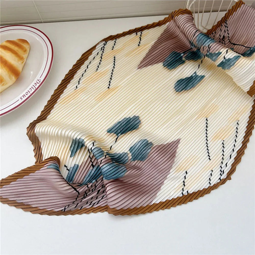 Silk Scarf Women Luxury Ladies Small Head Scarf Wholesale Scarves Headwraps Pleated Chiffon Hijabs Satin Hijabe Femme Bandanas