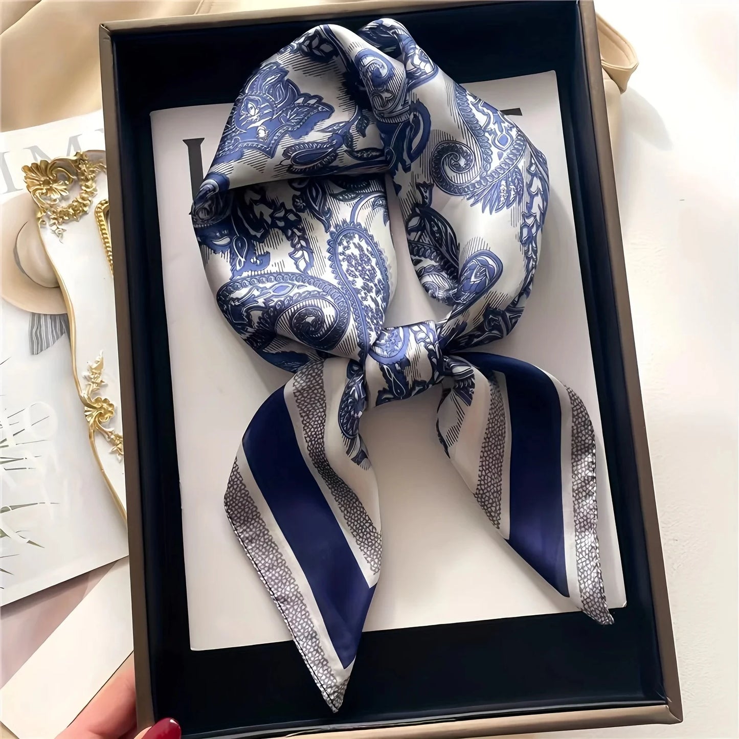 Luxury Chain Print Small Square Scarf Simulated Silk Thin Neck Scarf Fashion Sunscreen Headscarf For Women 70x70cm