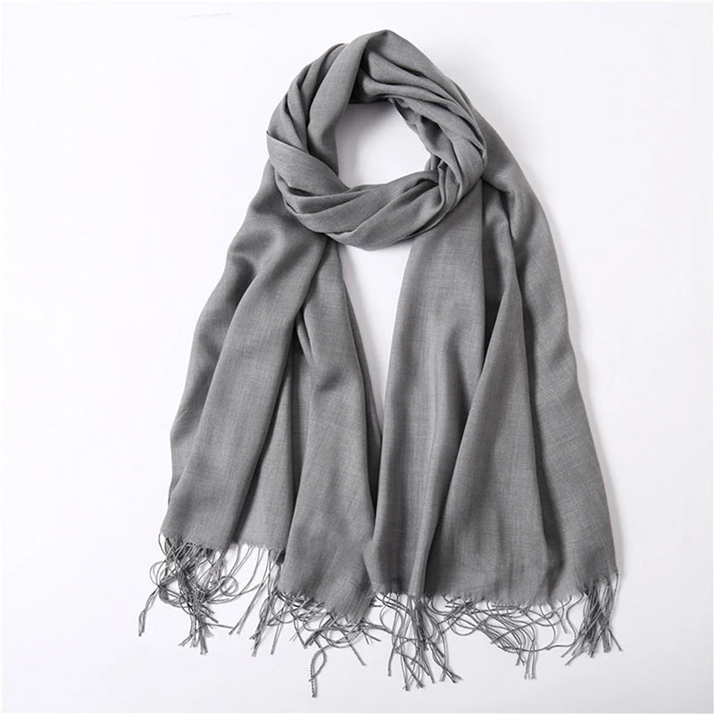 Fashion Solid Color 2024 Women Scarf Winter Hijabs Tassels Long Lady Shawls Cashmere Like Pashmina Bandana Scarves Wraps Echarpe