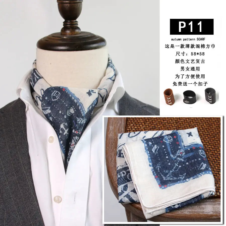 Japanese-Style  American Casual Artistic Style Versatile Men's Scarf Leather Ring Small Scarf Hip Hop Style Wrist Towel 60