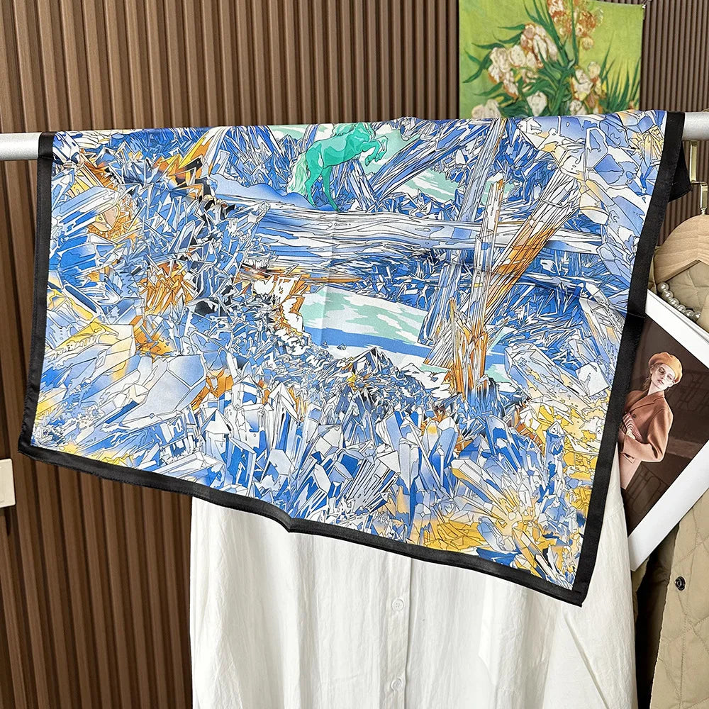 100% Pure Mulberry Silk Square Scarf  Fashionable and Versatile High-end Silk Scarf  12 Momme Single Sided Printing 68x68CM