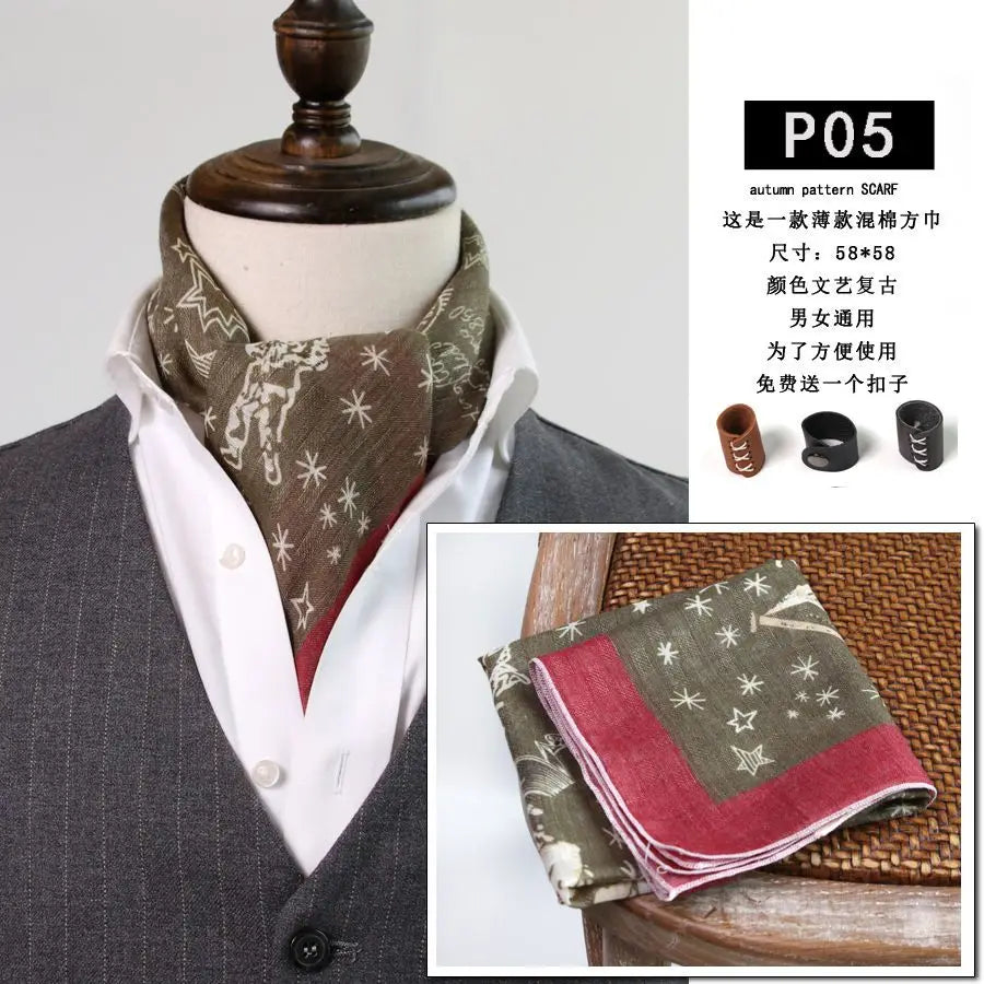 Japanese-Style  American Casual Artistic Style Versatile Men's Scarf Leather Ring Small Scarf Hip Hop Style Wrist Towel 60