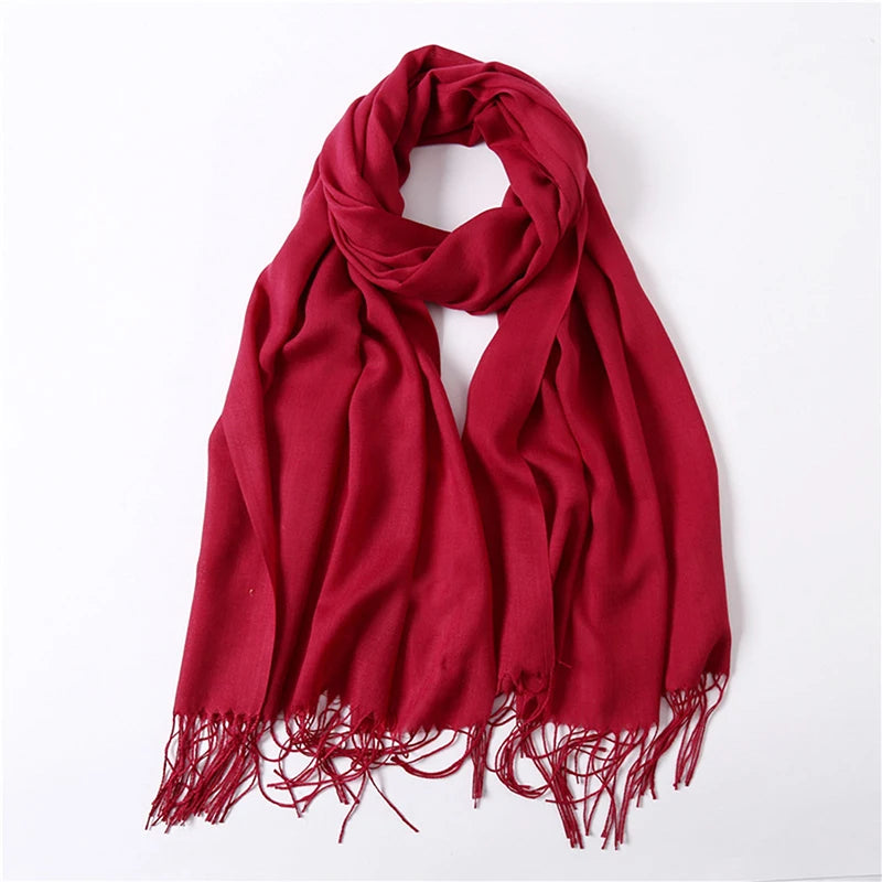 Fashion Solid Color 2024 Women Scarf Winter Hijabs Tassels Long Lady Shawls Cashmere Like Pashmina Bandana Scarves Wraps Echarpe