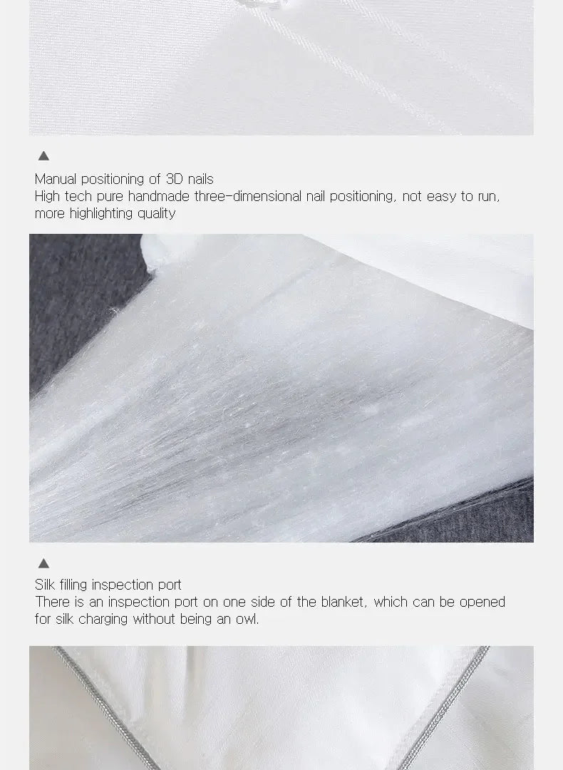 Mulberry Silk Quilt is 100% natural silk filling in all seasons. It is portable, breathable and luxurious